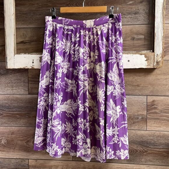 Lavender Pleated Full Womens Skirt Midi Floral Lavender White Size Small Vintage - Picture 3 of 6